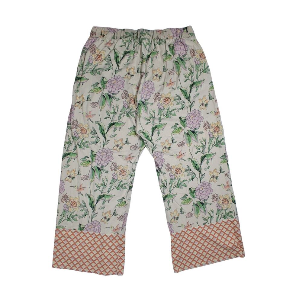 Pact Staycation Sleep Pants Womens XL Organic Cotton Floral Hummingbird Wide Leg - Picture 2 of 8